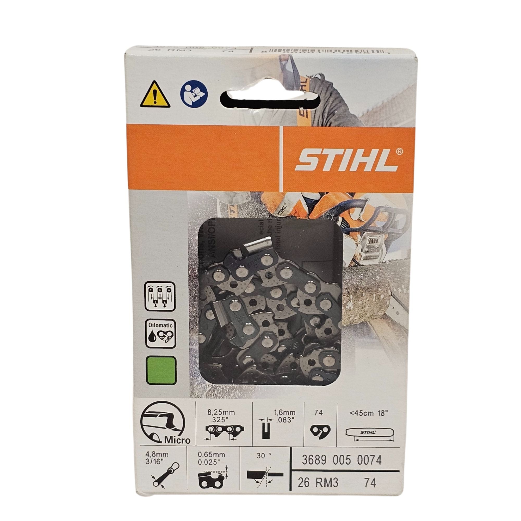 STIHL Oilomatic Rapid Micro 3 | 26 RM3 68 | 16-18 in. | 68 Drive Links | Chainsaw Chain | 3689 005 0068 | Main Street Mower | Winter Garden | Clermont | Ocala