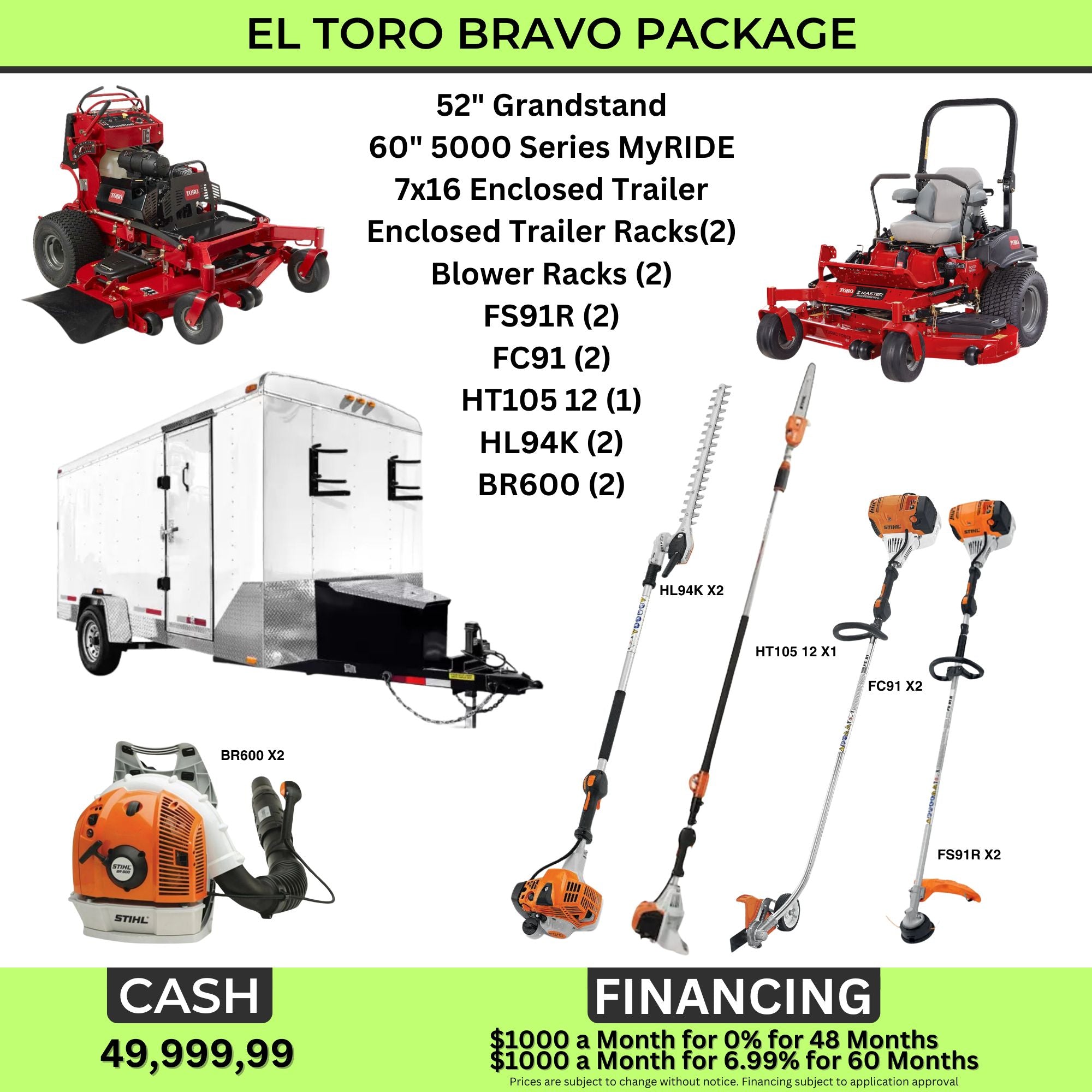 EL TORO BRAVO Package |Mowers|Enclosed Trailer|Trimmers|Edgers|Hedge Trimmers|Blowers | Main Street Mower | Winter Garden | Clermont | Ocala