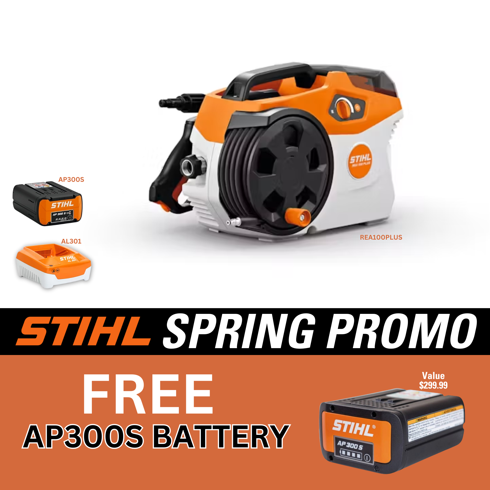 STIHL REA 100 Plus Battery Powered Pressure Washer With AP300S & AL301 | FREE BATTERY PROMO