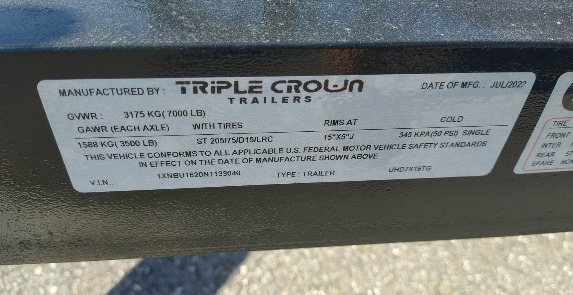 7X16 Triple Crown Tandem Axle with Side Gate Black Utility Trailer (UH